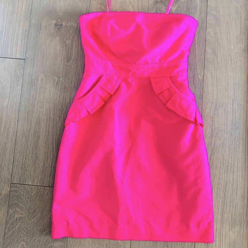 J. Crew flamenco pink ruffle/peplum strapless dress - size 0
